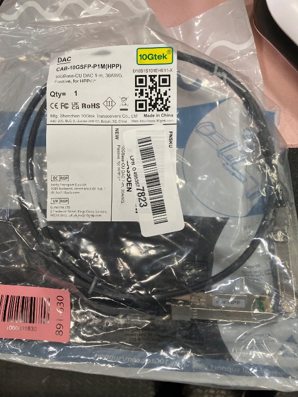 Photo 1 of 10Gtek SFP+ DAC Twinax Cable, Passive, Compatible with HP ProCurve J9281B, HP Aruba J9281D, 1 Meter(3.3ft)