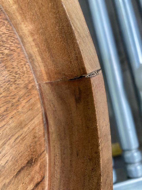 Photo 1 of ***DAMAGE -SMALL CRACK -SELLING AS IS *** Samhita Round Serving Acacia Wooden Tray with Handles for Serving Beverages & Food on Bar Living Room Home Dining Table (12" x 12" x 1.6")