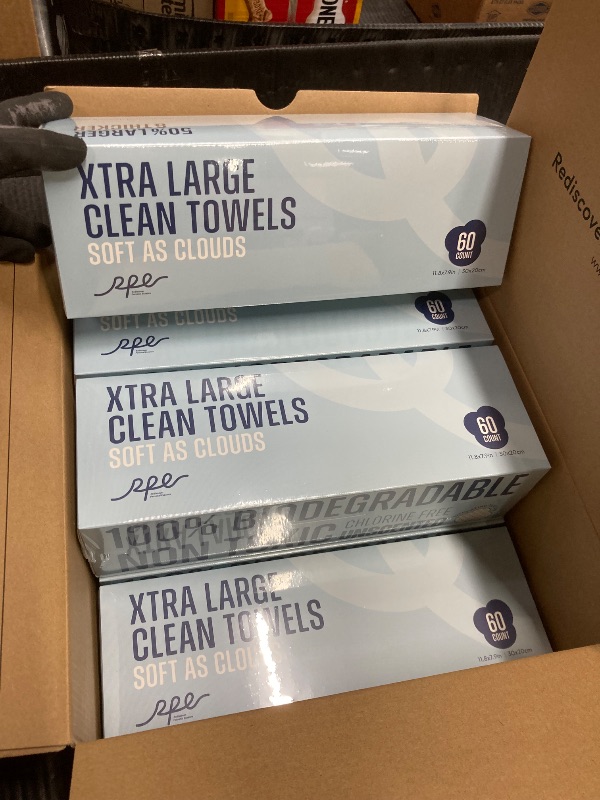 Photo 1 of *Exp 05/05/2028* Clean XL Disposable Face Towels 11.8"×7.8", 100% Biobased Biodegradable Viscose, Ultra Soft & Hygienic Facial Towelettes for Makeup Removal and Skincare, Safe for All Skin Types, 360 Count, 6 Packs