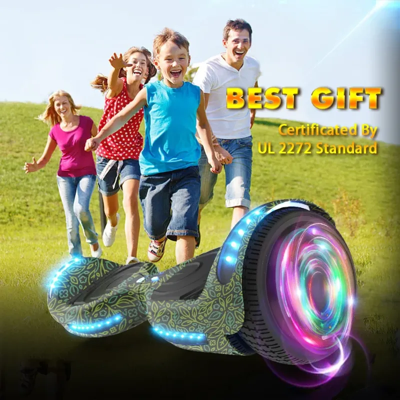 View 1 of *Unsure if it works/PARTS ONLY* Flash Wheel Hoverboard 6.5" Bluetooth Speaker with LED Light Self Balancing Wheel Electric Scooter, Green Leaf