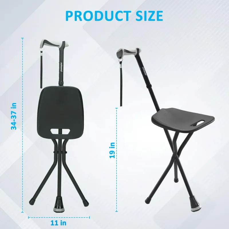 Photo 1 of *Skuffed handle/Scratches feet* Rehand Folding Adjustable Walking Cane with Rubber Feet, Lightweight Aluminum Stick with Seat, Black
