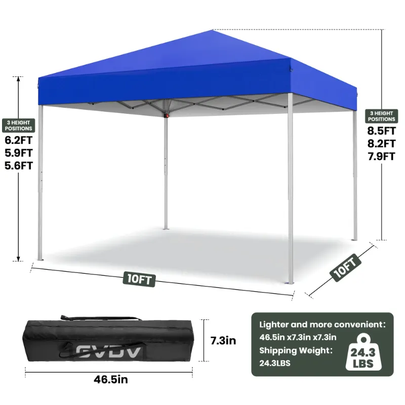 View 1 of *Scratched* GVDV Canopy Tent, 10x10 ft Easy Pop up Outdoor Canopy Tent, Portable Straight Leg Gazebo Instant Canopy, Blue