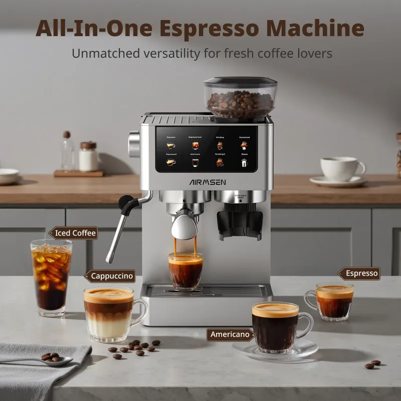 Photo 1 of *Dirty* AIRMSEN Espresso Machine with Grinder, Espresso Coffee Machine with Customized Grind Amount & Coffee Volume, Cold Brew Coffee Maker for Cappuccino Latte Americano, Brushed Stainless Steel
