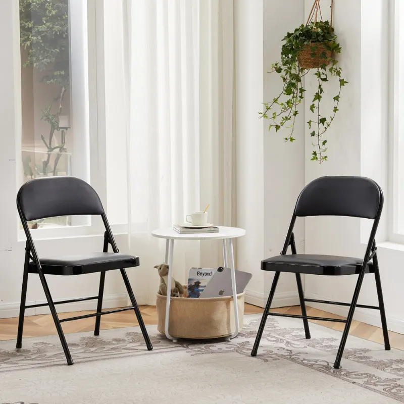 Photo 1 of *Scratched* CONCETTA 2 Pack Folding Chair, Indoor Outdoor Portable Stackable Commercial Leather Padded Seat for Home, Office, Party, Black