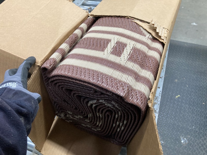 Photo 1 of *Carrying bag missing* DEORAB 5'x8' Outdoor Rugs Waterproof Patio Reversible Plastic Carpet Camping Outside Mat,Coffee & Brown
