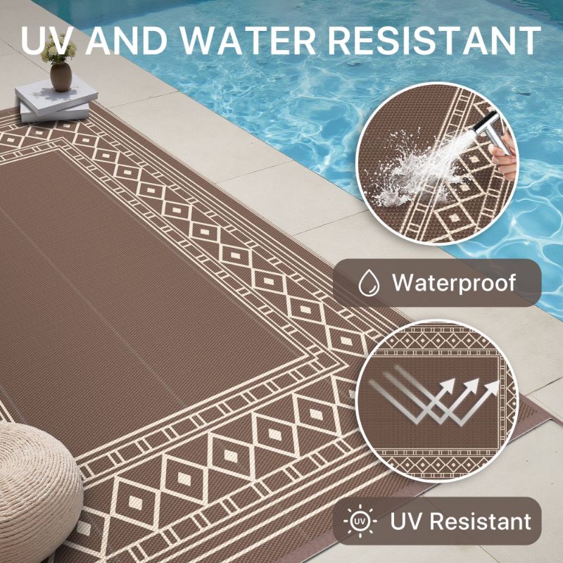 Photo 1 of *Carrying bag missing* DEORAB 5'x8' Outdoor Rugs Waterproof Patio Reversible Plastic Carpet Camping Outside Mat,Coffee & Brown
