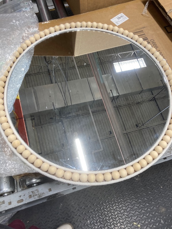 View 2 of *Needs to re-glue mirror to base* MEHOOM 20" Round Wall Mirror, Boho Hanging Round Mirror, Wall Decor for Bedroom, Bathroom, Living Room, Beige