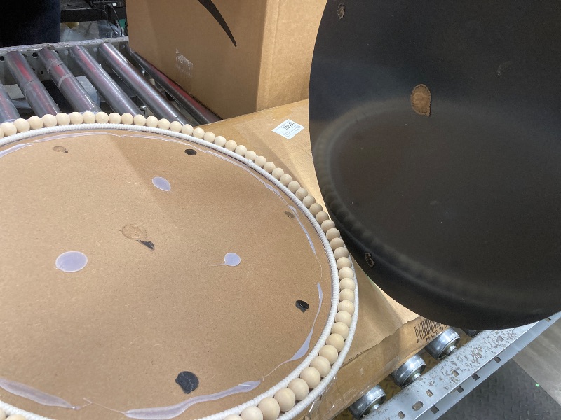 View 3 of *Needs to re-glue mirror to base* MEHOOM 20" Round Wall Mirror, Boho Hanging Round Mirror, Wall Decor for Bedroom, Bathroom, Living Room, Beige