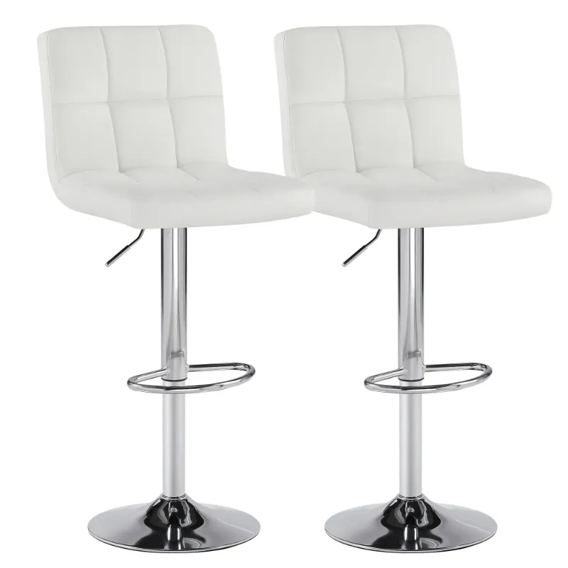 Photo 1 of *Small scratches* CONCETTA Set of 2 White Swivel Bar Stools, Adjustable PU Leather with Back & Footrest
