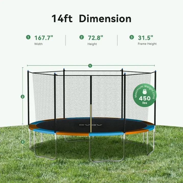 Photo 1 of *Edge has minor damage* GVDV Outdoor Trampoline, 14' Backyard Recreational Trampoline with Enclosure for Kids & Adults
