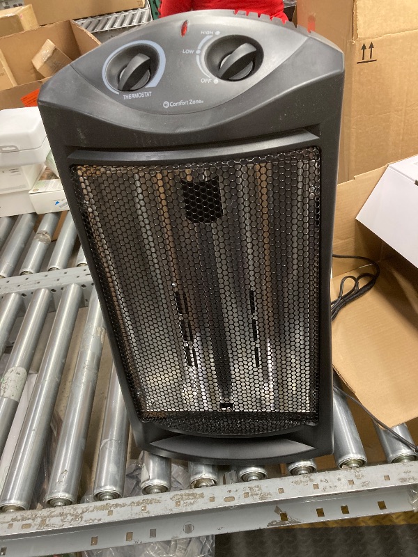 Photo 1 of *PARTS ONLY* Comfort Zone Space Heaters for Indoor Use, Portable Electric Heater, Adjustable Thermostat, Infrared Heat, Quartz Tower Space Heater with 2 Heat Settings, Bedroom Heater, Black
