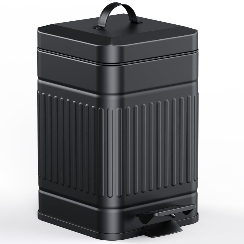 Photo 1 of **LID IS NOT ATTACHED**CEROELDA Small Trash Can with Lid-5L/1.3 Gal,Stainless Steel Outdoor Dog Poop Garbage Can-Farmhouse Retro Metal Waste Bin w/Step Pedal for Bathroom Bedroom Office-Soft Close-Black