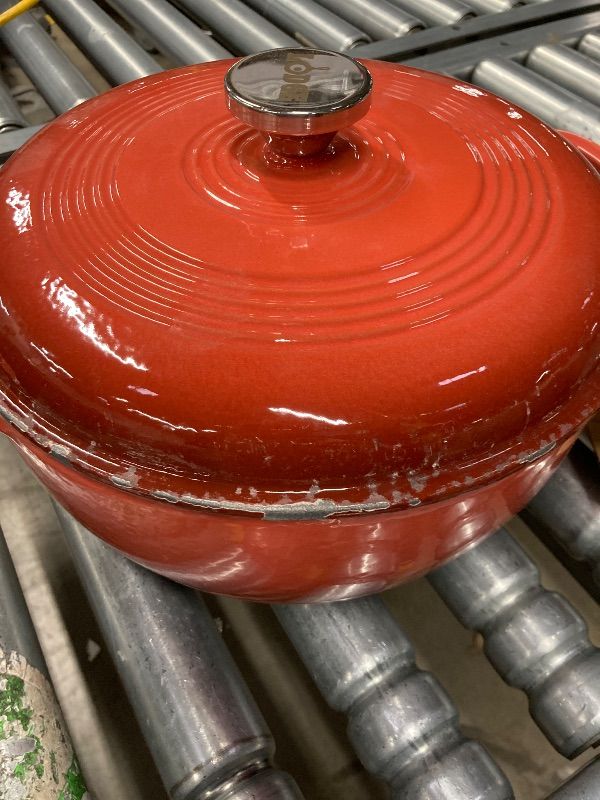 Photo 1 of **LOTS OF CHIPS ON LID*** Lodge Essential Enamel Cast Iron Dutch Oven - Perfect for Bread Baking, Braising, Marinating & Slow Cooking - Features Moisture-Sealing Lid & Dual Handles - Kitchen Essentials - 6 Quarts - Poppy