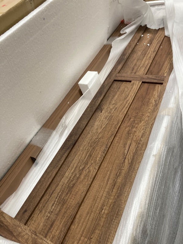 Photo 1 of *BOXES 1 & 2* Benjara BM295852 Zane Transitional Bed with Wood Plank Design Weathered Pine Veneer - Queen Size