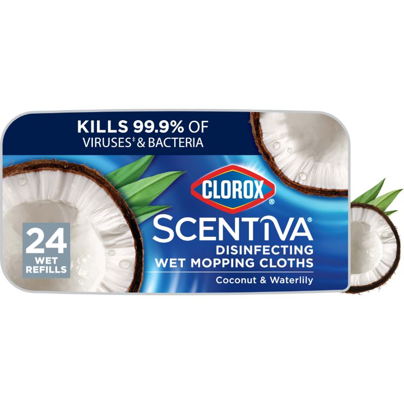 Photo 1 of *2 pack* Clorox Scentiva Disinfecting Wet Mopping Cloths, Coconut and Waterlily, 24 Refills (Pack May Vary)