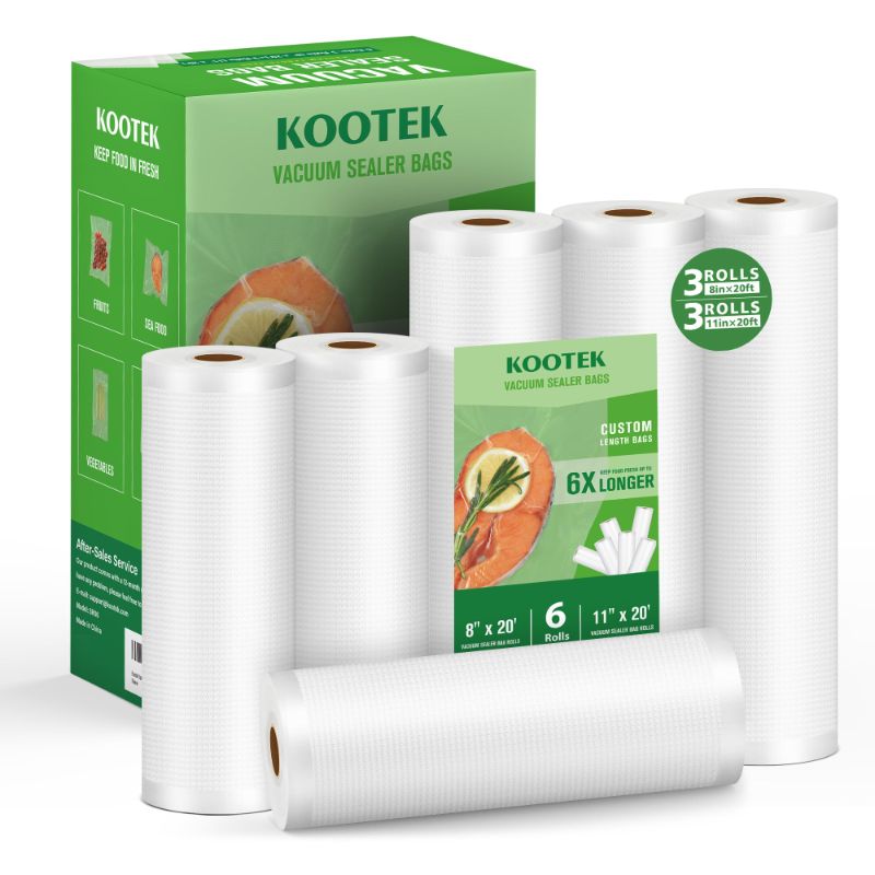View 2 of *Missing small roll and two big rolls* Kootek Vacuum Sealer Bags for Food, 3 Rolls for Custom Fit Food Storage, Meal Prep or Sous Vide, 8" x 20' (2 Rolls) and 11"x 20' (1 Roll) Commercial Grade Vacuum Seal Freezer Bags Rolls