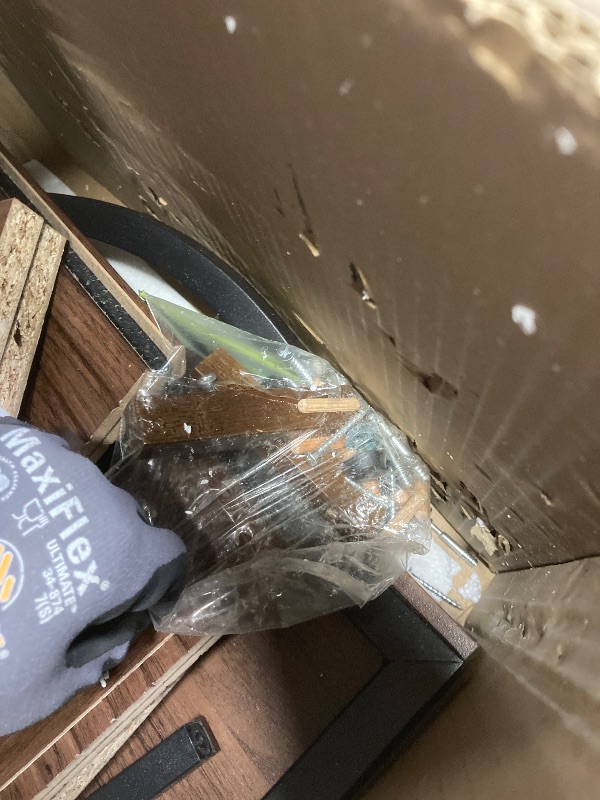 Photo 1 of *Chipped* Decofy 47.2'' Entryway Storage Bench Seat with Sliding Door, Large Shoe Bench with Sturdy Metal Feet & Soft Cushion, Multi-Scene Use for Entrance, Bedroom & Living Room?Walnut?