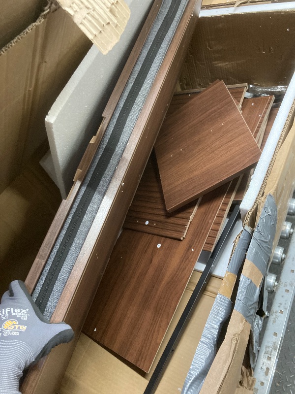 Photo 1 of *Chipped* Decofy 47.2'' Entryway Storage Bench Seat with Sliding Door, Large Shoe Bench with Sturdy Metal Feet & Soft Cushion, Multi-Scene Use for Entrance, Bedroom & Living Room?Walnut?