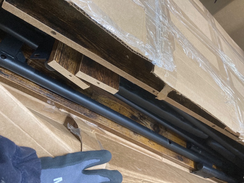 Photo 1 of *Scratched* Bar Table and Chairs Set, Semi-Circular Retro Tabletop with 3-Tier Storage Shelves, Leather Upholstered Stools, Space-Saving Modern Bar Furniture for Home Kitchen or Office, Compact Dining Solution