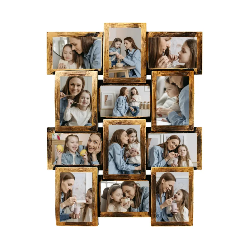 Photo 1 of *Cracked frame* Classic Wall Hanging Picture Frame Collage Gallery Display 12 Opening 6" x 4" Photo 12 Sockets Brown
