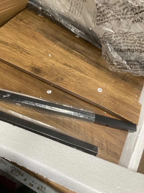 Photo 1 of *Piece(s) cracked* Homfa Trapezoidal Bookshelf 3-Tier Open Storage Shelves with 3 Drawers Rustic Brown Finish
