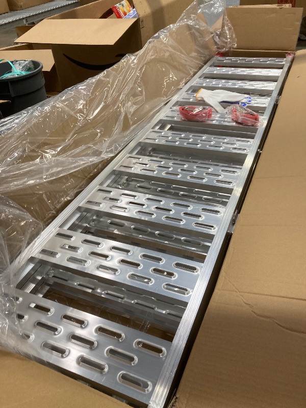 Photo 1 of *Scratched* Foldable Ramps for Pickup Trucks, Aluminum Tri-Fold Motorcycle Powersports Loading Ramps, 1600 LBS Capacity ATV Ramp with Load Straps for ATV/UTV, Lawn Mowers, Tractors, 77" L x 50" W
