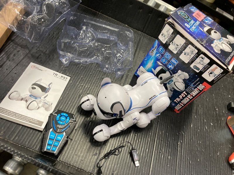 Photo 1 of ***BATTERY COVER MISSING***Top Race Rechargeable Robot Dog- Interactive Smart Robo Dog for Kids Ages 5-7 - Programmable with Remote Control, Voice and Touch Features - Realistic Actions and Perform Tricks - 4x5x6 Inches (White)***BATTERY COVER MISSING***