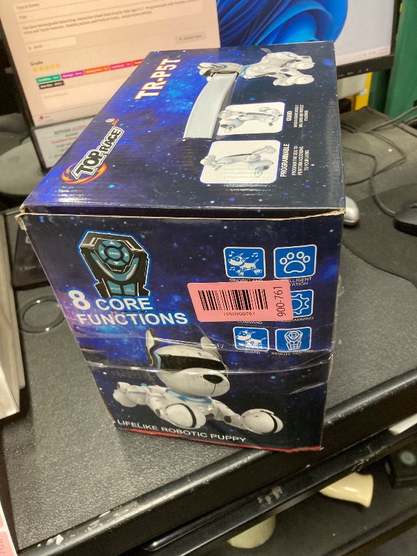 Photo 1 of ***BATTERY COVER MISSING***Top Race Rechargeable Robot Dog- Interactive Smart Robo Dog for Kids Ages 5-7 - Programmable with Remote Control, Voice and Touch Features - Realistic Actions and Perform Tricks - 4x5x6 Inches (White)***BATTERY COVER MISSING***