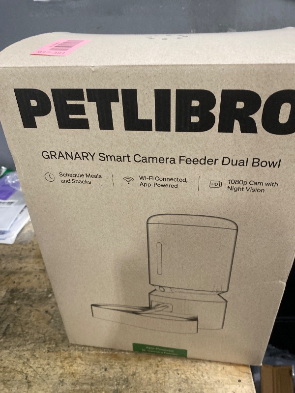 Photo 1 of (UNTESTED) PETLIBRO Automatic Cat Feeder with Camera for Two Cats, 1080P HD Video with Night Vision, 5G WiFi Pet Feeder with 2-Way Audio for Cat & Dog, Low Food & Motion & Sound Alerts, Dual Tray, Black 5L