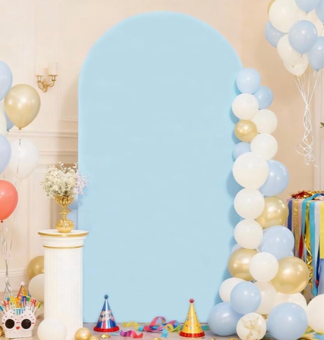 Photo 1 of **size unknown** Light Blue Arch Backdrop Cover Stretchy Round Top Chiara Backdrop Stand Covers Spandex for Wedding Party Birthday Baby Shower Anniversary Engagement Photo Backgrounds Decoration