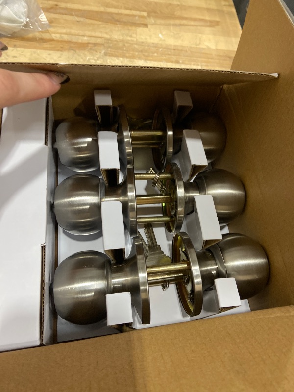 Photo 1 of [3 Pack] BESTTEN Door Knob with Lock and Key, Keyed Different Entry Door Knob with Adjustable Latch, for Entrance and Front Door, Satin Nickel