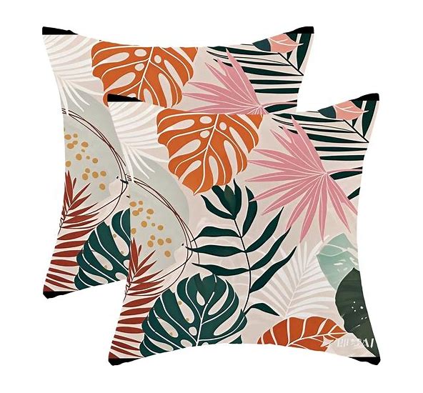 Photo 1 of ***PHOTO FOR ITEM REFERENCE/ COLORS DIFFER **** ZHOUYETAK Tropical Leaf Pillow Covers 18X18 Inch Set Of 2, Colorful Leaf Outdoor Decorative Abstract