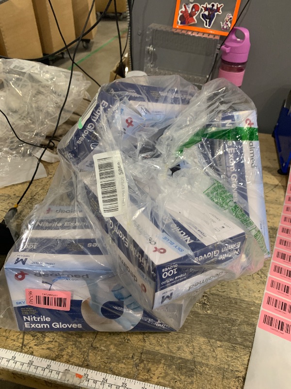 Photo 1 of **PARTIAL SET**Dealmed Nitrile Medical Exam Gloves, Powder-Free, Latex-Free Disposable Gloves for Food Prep, Cleaning, Tattoo, Hair Dye, Medical & Surgical Use, Sky Blue, Medium, 100/Box (Pack of 10)