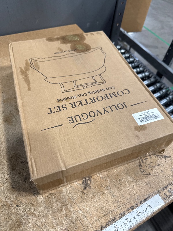 Photo 1 of ***UNKNOWN DAMAGES*** JOLLYVOGUE White Comforter Full Size, 3 Pieces Seersucker Lightweight Full Size Bedding, All Season Fluffy Microfiber Bedding Comforter Set with 1 Ruffle Comforter and 2 Ruffle Pillowshams