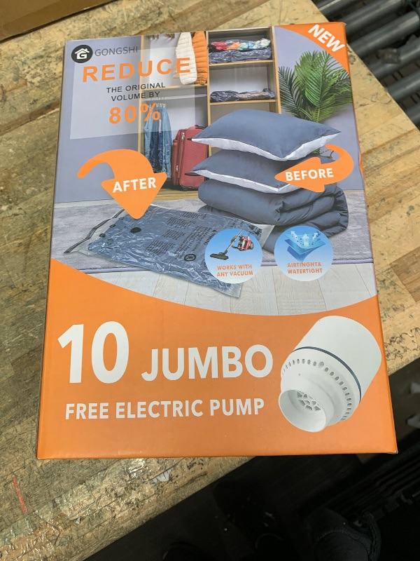 Photo 1 of 10 Jumbo Vacuum Storage Bags with Electric Pump,Plastic Packaging Bags, Space Saver Bag for Clothes, Mattress, Blanket, Duvets, Pillows, Comforters, Travel