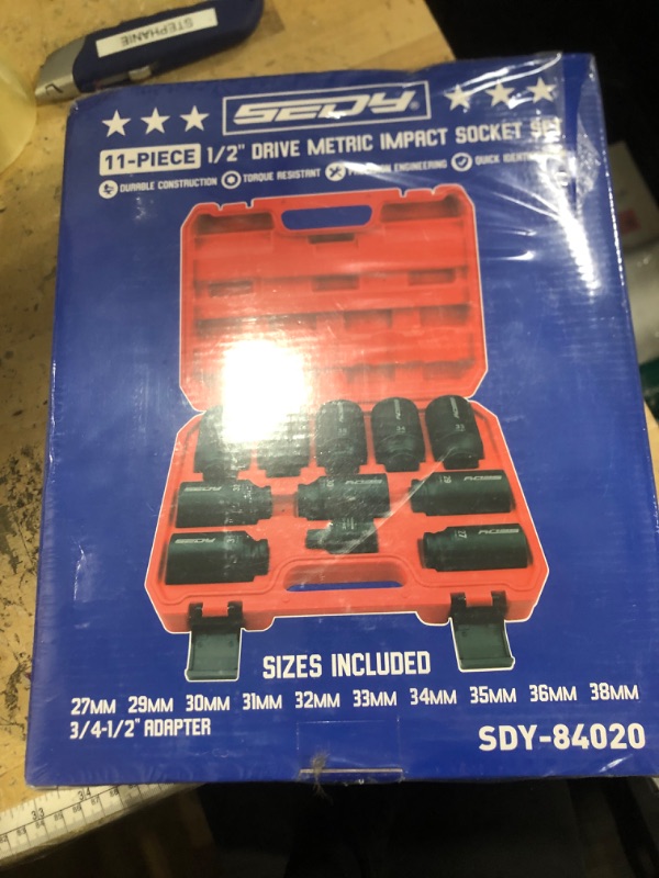 Photo 1 of 1/2 Drive Deep Impact Socket Set: 11-Piece Metric Size Wheel Axle Nut Wrench Metric Large Jumbo 27mm 29mm 30mm 31mm 32mm 33mm 34mm 35mm 36mm 38mm Spindle Joint High Torque Truck Bearing Locknut