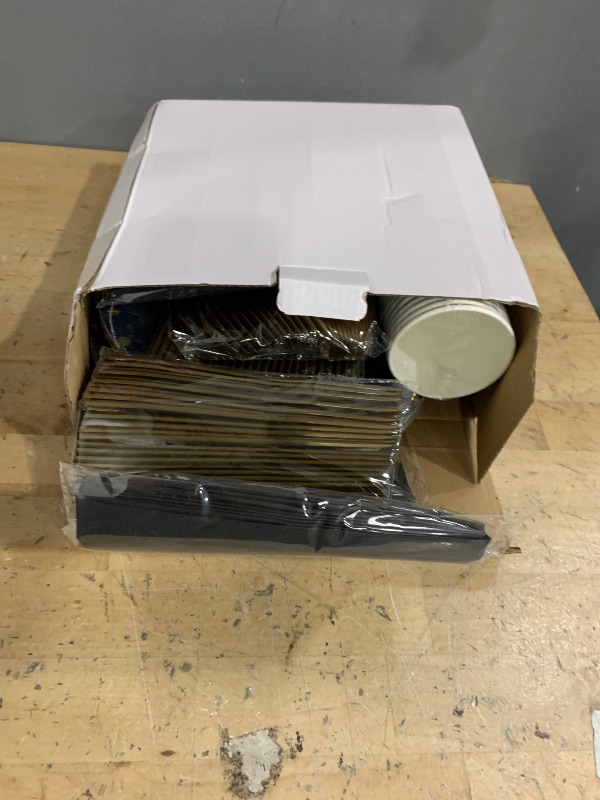 Photo 1 of 176 Pieces Gold Disposable Party Dinnerware Set &Golden Dot Disposable Party Dinnerware - Black Paper Plates Napkins Cups, Gold Plastic Forks Knives Spoons