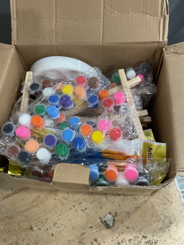 Photo 1 of 10 Pack 8*10in Canvas Boards for Painting, Art Canvases with Easel for Drawing with 100Pcs Assorted Brushes Paint Trays 12-Color Acrylic Paint, Mini Painting Canvas Set, for Adults & Kids Party