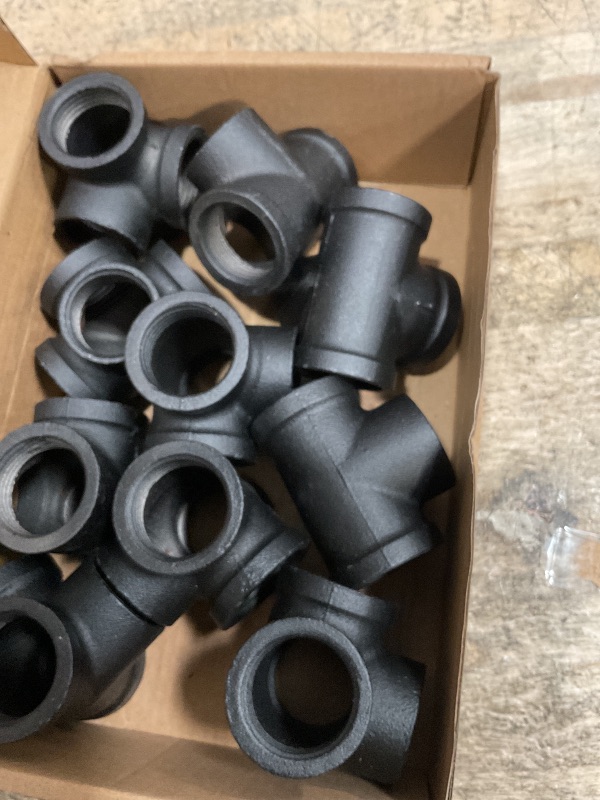 Photo 1 of 1" Black Fittings 4-Way Side Outlet Tee - Home Expert 10 Pack Malleable Cast Iron Threaded Pipe Fittings for Industrial Pipe Shelves Bracket, Vintage Industrial Pipe Furniture