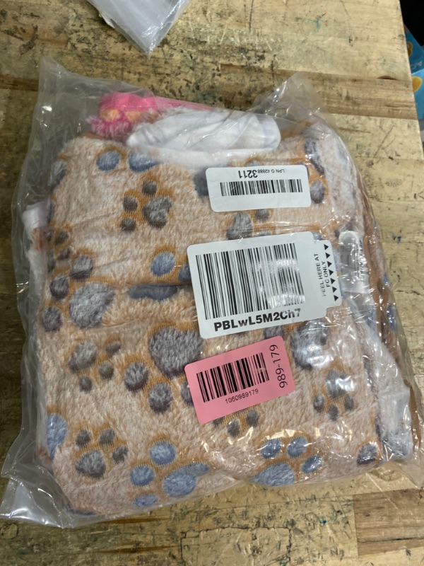 Photo 1 of 1 Pack 3 Blankets Super Soft Fluffy Premium Fleece Pet Blanket Flannel Throw for Dog Puppy Cat Paw Brown/Pink/White Small(23x16 inch)