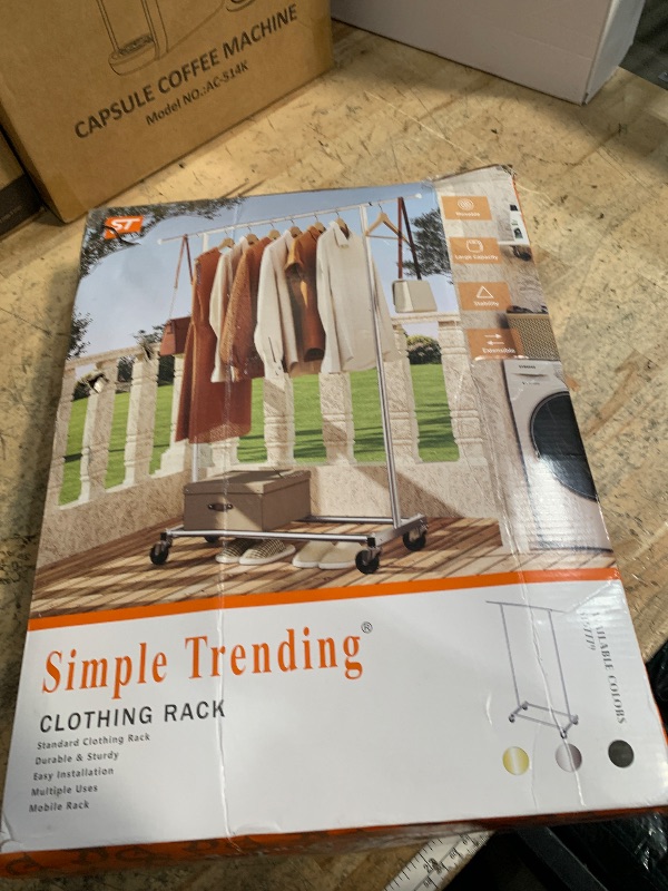 Photo 1 of **MISSING ASSEMBLY PIECES** Simple Trending Standard Rod Clothing Garment Rack, Rolling Clothes Organizer on Wheels for Hanging Clothes, Chrome