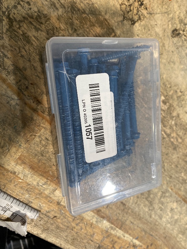 Photo 1 of 1/4" x 3" Concrete Screws, 50 PCS Blue Hex Washer Head Concrete Screws Anchor Kit with Drill Bit and Hex Bit Socket, for Masonry, Cement, Block, Brick or Stucco