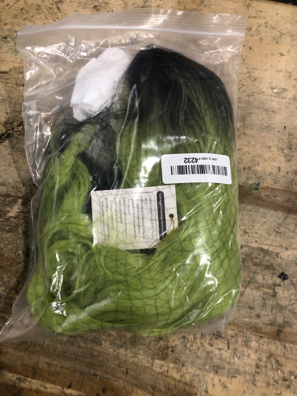 Photo 1 of 14'' Short Ombre Green Wig Women + Earrings Accessories, Shoulder Length Wavy Green Bob Wig St.Patrick's Day Wig + Cap for Halloween Costume Party Cosplay