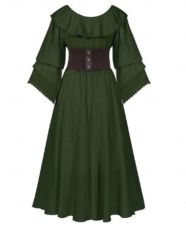 Photo 1 of *PHOTO FOR REFERENCE* Women Renaissance Dress Costume Medieval Dress with Corset Irregular Fairy Costume Olive Green M
