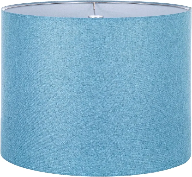 Photo 1 of *PHOTO FOR REFERENCE* BLUE Lamp shade, Drum Lamp Shade for Table Lamps Floor Lamp, 13" Top X 13" Bottom X 10" High White Large Line Fabric Lamp Shade, Easy Assembly Replacement Lampshade