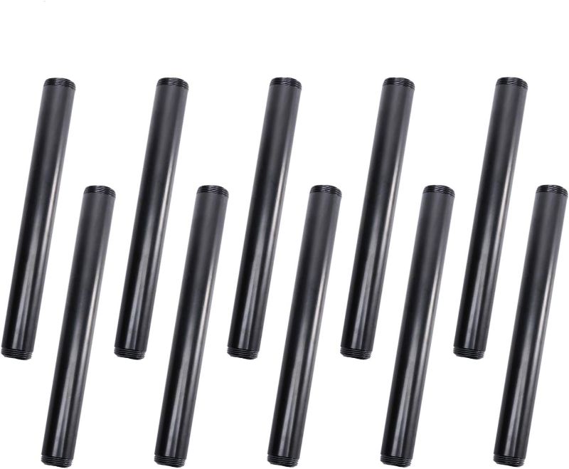 Photo 1 of 1"x10" Black Painted Iron Pipe, Home TZH 10 Pack Threaded Black Metal Pipe Nipple for DIY Project/Furniture/Shelving Decoration (10, 10")