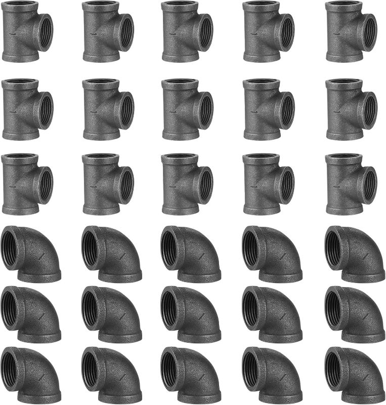 Photo 1 of 1" Thereaded Tee & Elbow, 30 Pack Industrial Cast Malleable Iron Pipe Elbow/Tee for Steampunk Vintage DIY Pipe Decor Project/Furniture/Shelving Decoration (30, 1 Inch)