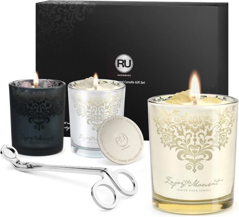 Photo 1 of *PHOTO FOR REFERENCE* Luxury Scented Candle Gift Set – 3 Crystal Soy & Beeswax Aromatherapy Candle with Snuffer Lid & Wick Trimmer,7oz/each | Floral & Citrus Scents, Candles for Women, candles for home Scented & Relaxation