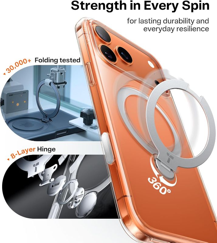 Photo 1 of ***(stock photo for reference only/ color is blue)***TORRAS Q3 Spin for iPhone 17 Pro Case, Patented 360 Magnetic Stand, Fit for MagSafe, Built-in Ring Holder Kickstand, Mil-Grade Protective Case for iPhone 17 Pro, Camera Control, Clear