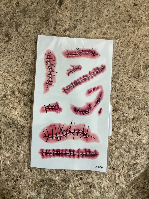 Photo 1 of 10 Sheets Halloween Temporary Tattoos, Realistic Temporary Tattoos Stickers, Scars Tattoos for Zombie Costume, Halloween Parties, Party Favor, Party Supplies